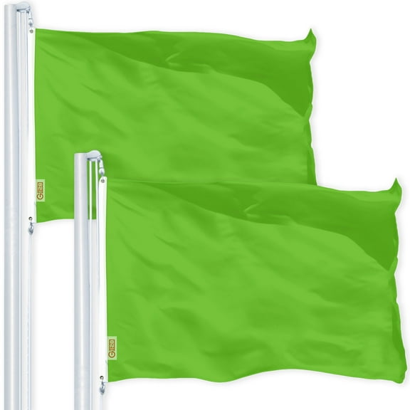 G128 2 Pack: Solid Lime Green Color Flag | 2x3 Ft | LiteWeave Pro Series Printed 150D Polyester | Indoor/Outdoor, Vibrant Colors, Brass Grommets, Thicker and More Durable Than 100D 75D Polyester