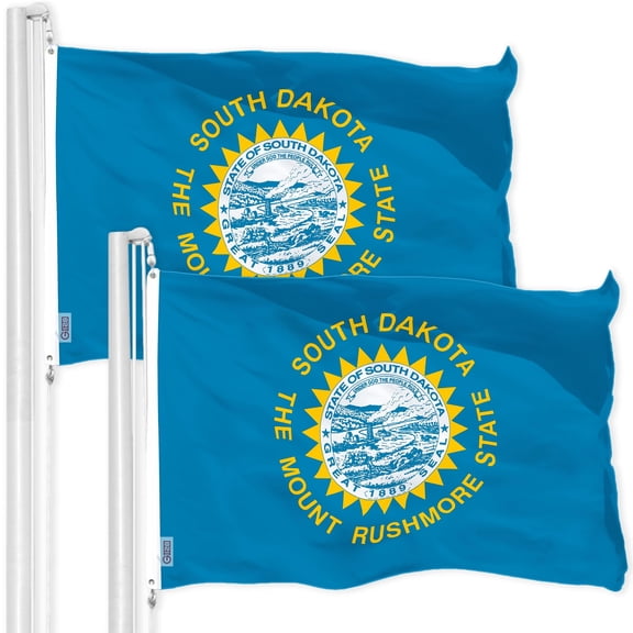 G128 2 Pack: South Dakota SD State Flag | 3x5 Ft | Printed 150D Polyester - Indoor/Outdoor, Vibrant Colors, Brass Grommets, Quality Polyester, Much Thicker More Durable Than 100D 75D Polyester