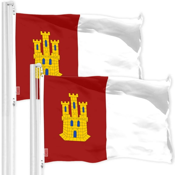 G128 2 Pack: Spain Castile La Mancha Flag | 3x5 Ft | LiteWeave Pro Series Printed 150D Polyester | Country Flag, Indoor/Outdoor, Vibrant Colors, Brass Grommets