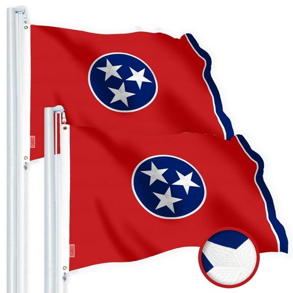 G128 2 Pack: Tennessee TN State Flag | 2.5x4 Ft | StormFlyer Series Embroidered 220GSM Spun Polyester | Embroidered Design, Indoor/Outdoor, Brass Grommets, Heavy Duty, All Weather
