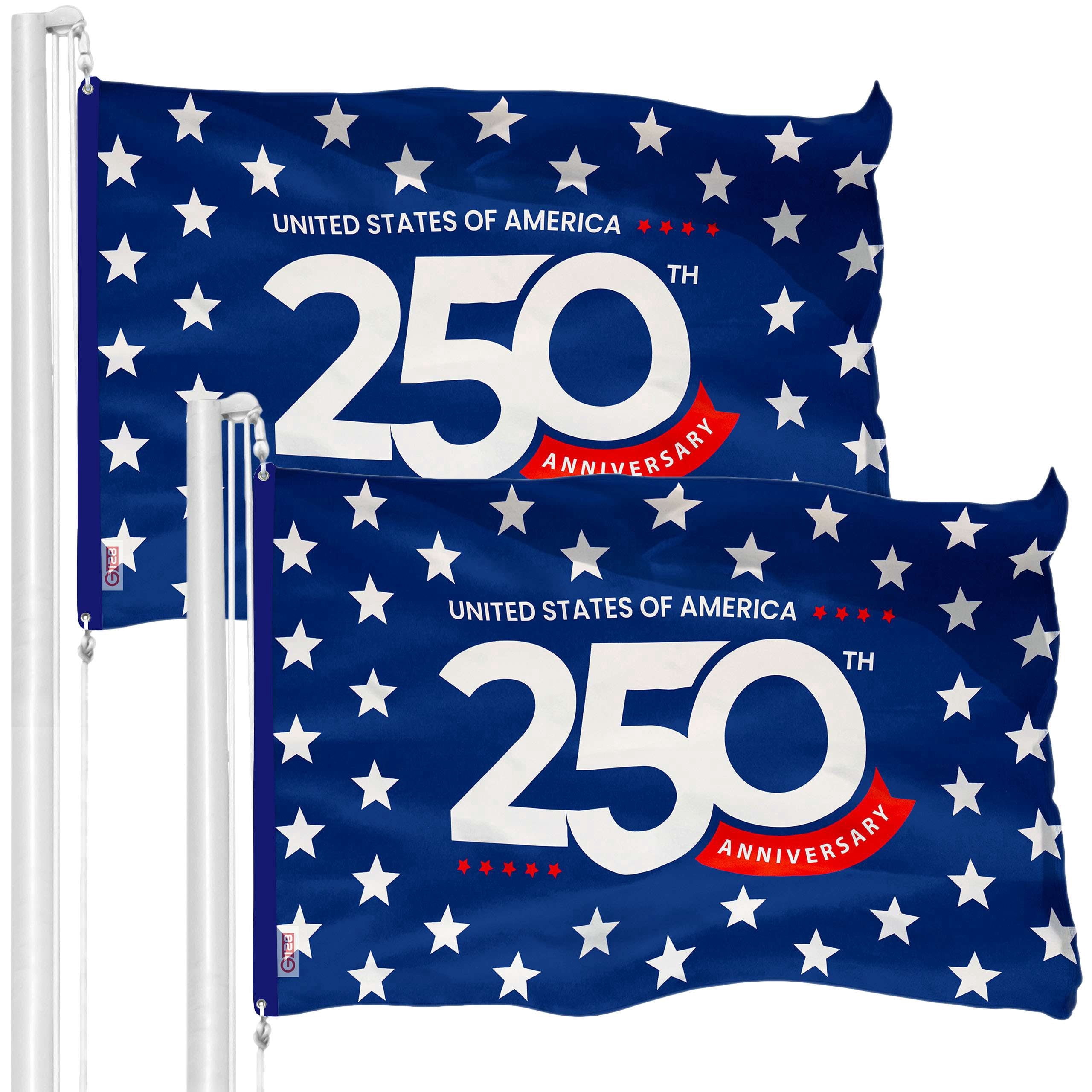 G128 Double Sided USA 250th Anniversary Flag 3x5 ft, 2 Pack 150D Polyester | America 1776-2026 Patriotic Banner with Brass Grommets Indoor Outdoor