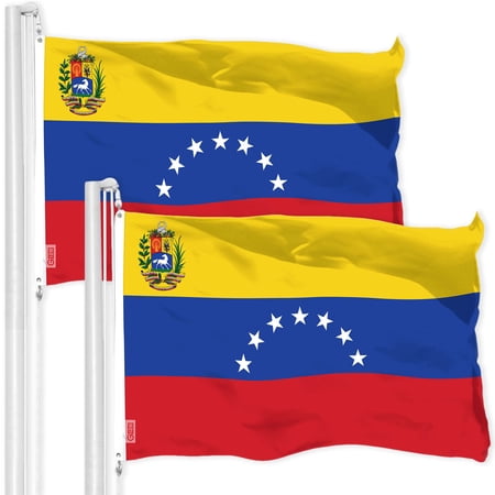 G128 2 Pack: Venezuela 7 Stars Flag | 3x5 Ft | LiteWeave Pro Series Printed 150D Polyester | Country Flag, Indoor/Outdoor, Vibrant Colors, Brass Grommets
