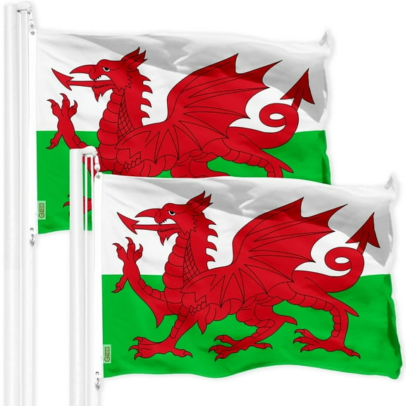 G128 2 Pack: Wales Welsh Flag | 3x5 Ft | LiteWeave Pro Series Printed 150D Polyester | Country Flag, Indoor/Outdoor, Vibrant Colors, Brass Grommets, Thicker and More Durable Than 100D 75D Polyester