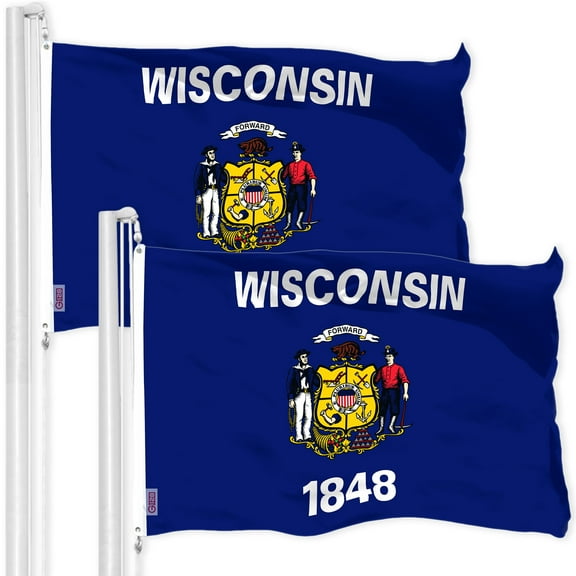 G128 2 Pack: Wisconsin WI State Flag | 3x5 Ft | LiteWeave Pro Series Printed 300D Polyester | Indoor/Outdoor, Vibrant Colors, Brass Grommets, Thicker and More Durable Than 100D 75D Polyester