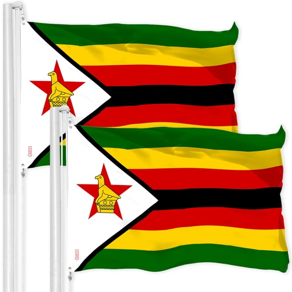 G128 2 Pack: Zimbabwe Zimbabwean Flag | 3x5 Ft | LiteWeave Pro Series Printed 150D Polyester | Country Flag, Vibrant Colors, Brass Grommets, Thicker and More Durable Than 100D 75D Polyester