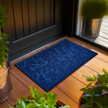 G128-23x35in Front Door Mat/ Outside Doormats for Inside/Outdoor, Welcome Entrance Blue Floral Leaf