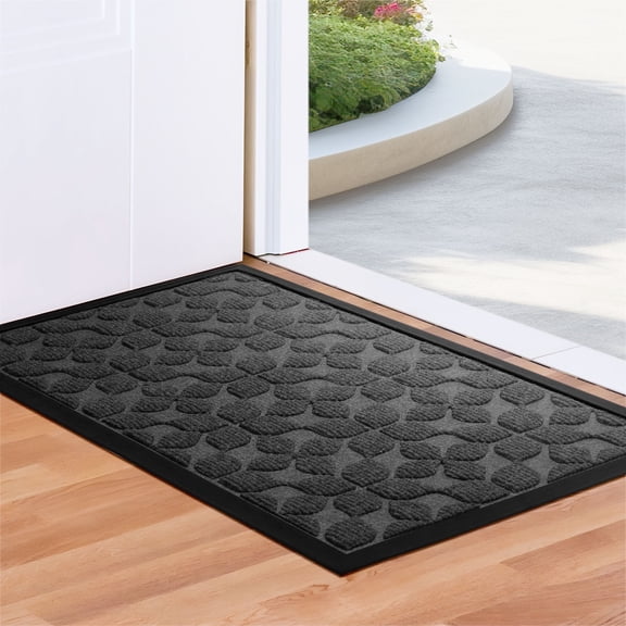 G128 23x35in Grey Floral Welcome Mat, Outdoor Front Door Rug for Entryway, Durable Doormat for Porch, Patio, or Indoor/Outdoor Use