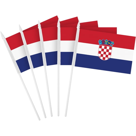G128 24 Pack Handheld Croatia Croatian Stick Flags | 4x6 In | Printed 150D Polyester, Country Flag, Solid Plastic Stick, Spear White Tip