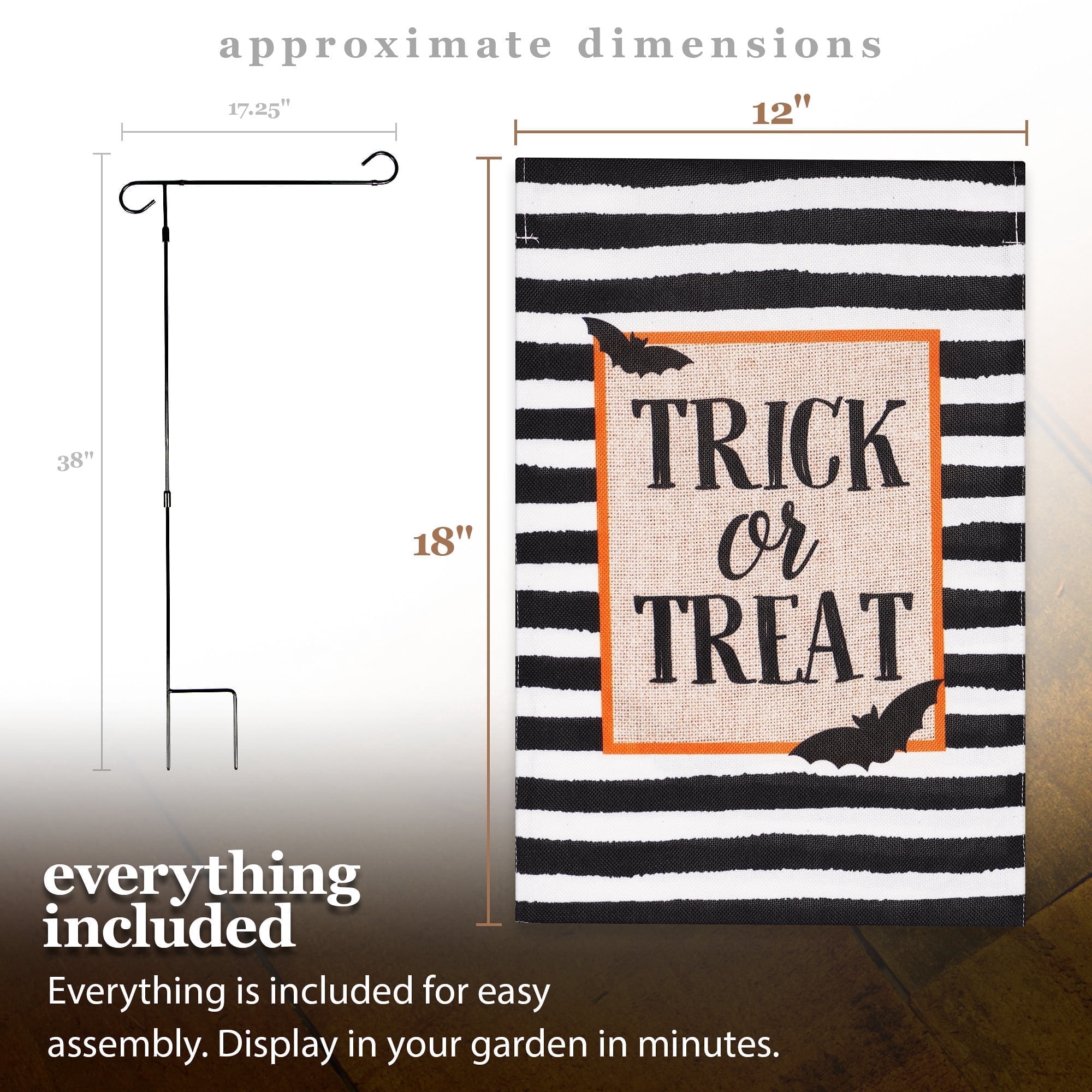 G128 Double-Sided Halloween Set Garden Flag 12x18" with 36x16" Flag Holder Stand Outdoor Porch Lawn