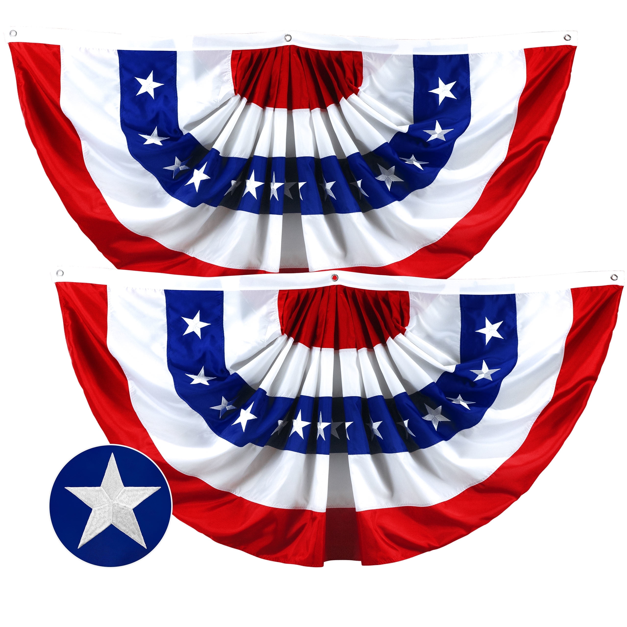 G128-(2pk) 2x4 Ft American Pleated Fan Flag 210D Embroidered July 4th Patriotic Decoration Bunting