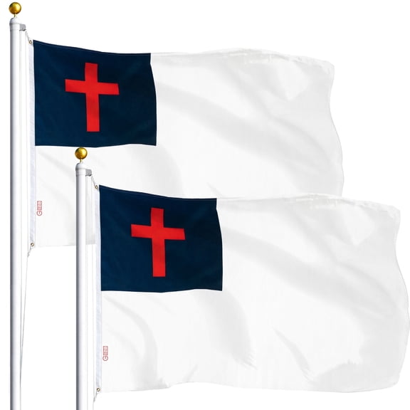 G128-2pk 3x5 ft Christian Flag Religious Cross Christianity Church Pennant Polyester Indoor/Outdoor