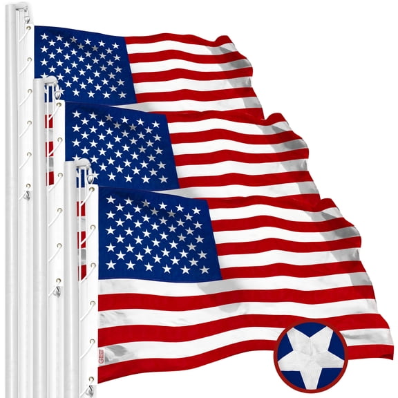 G128 3 Pack: 15x25 Ft American USA Flag Deluxe TearProof Series, Featuring Super Tough Spun Polyester, Embroidered Stars, American Flag For Outside High Winds