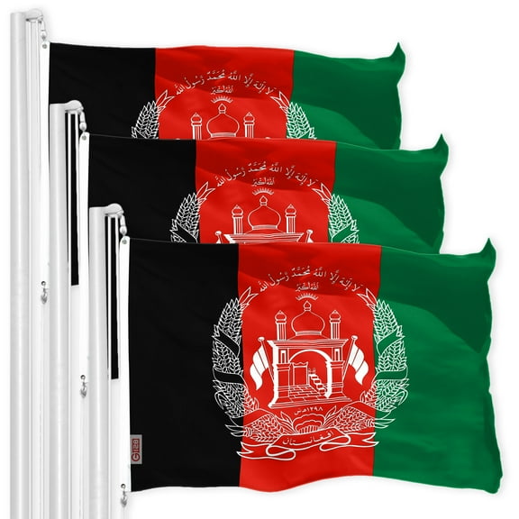 G128 3-Pack: Afghanistan Afghan Flag 3x5 FT Printed 150D Polyester