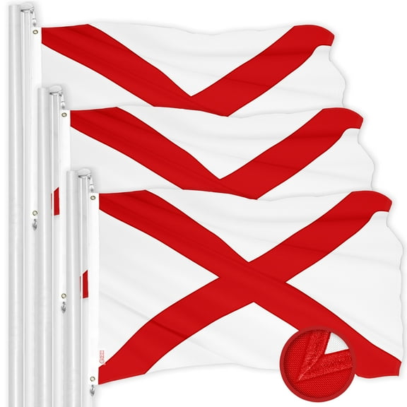 G128 3 Pack: Alabama AL State Flag | 3x5 Ft | ToughWeave Series Embroidered 300D Polyester | Embroidered Design, Indoor/Outdoor, Brass Grommets