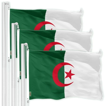 G128 3 Pack: Algeria Algerian Flag | 3x5 Ft | LiteWeave Pro Series Printed 150D Polyester | Country Flag, Indoor/Outdoor, Vibrant Colors, Brass Grommets, Thicker and More Durable Than 100D 75D Poly