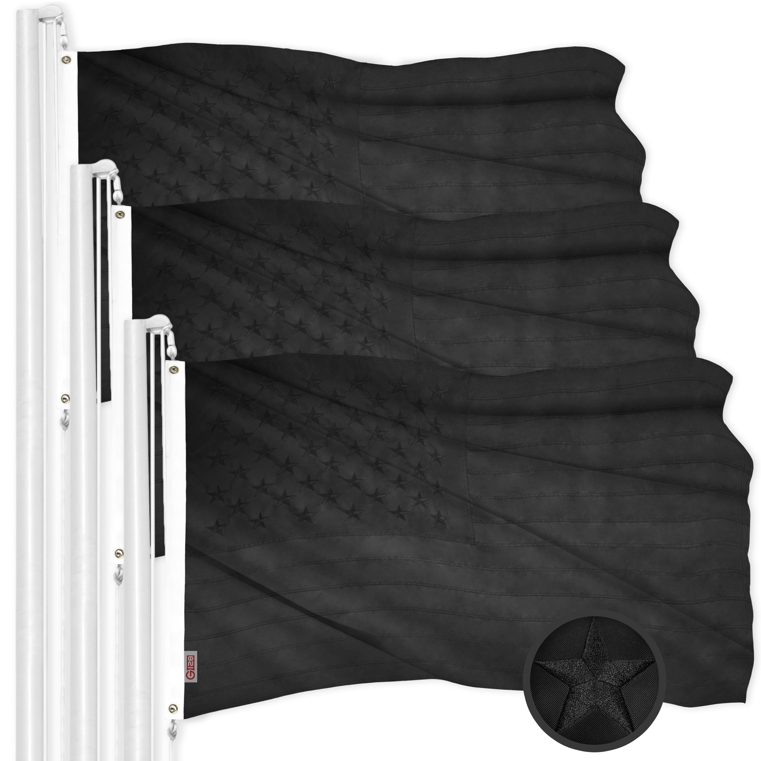 G128 – 3 Pack: All Black American USA US Flag 3x5 ft Embroidered Stars Sewn Stripes Brass Grommets