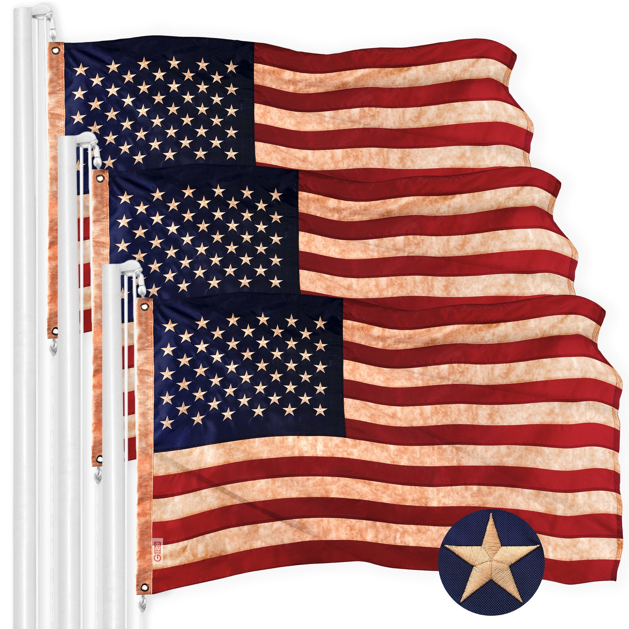 G128 - 3 Pack: American US USA Tea Stained Flag 2.5x4FT Embroidered Polyester