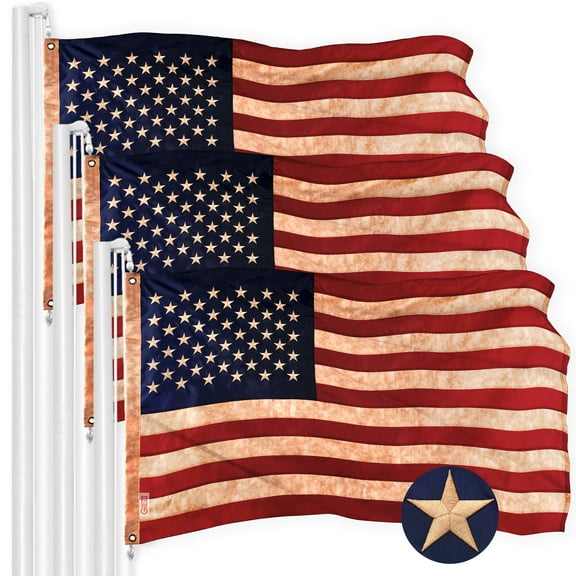 G128 - 3 Pack: American US USA Tea Stained Flag 2x3FT Embroidered Polyester