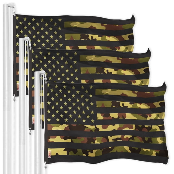 G128 3 Pack: American USA Camouflage Flag | 3x5 Ft | LiteWeave Pro Series Printed 300D Polyester | Green Stars Camo Stripes, Vibrant Colors, Brass Grommets, Thicker and More Durable Than 100D 75D Poly