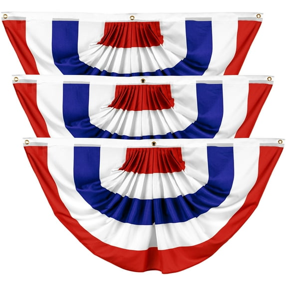 G128 3 Pack: American USA No Stars Pleated Fan Flag | 2x4 Ft | Printed 150D Polyester | Patriotic Decor, Indoor/Outdoor, Vibrant Colors, Brass Grommets, Thicker and More Durable Than 100D 75D