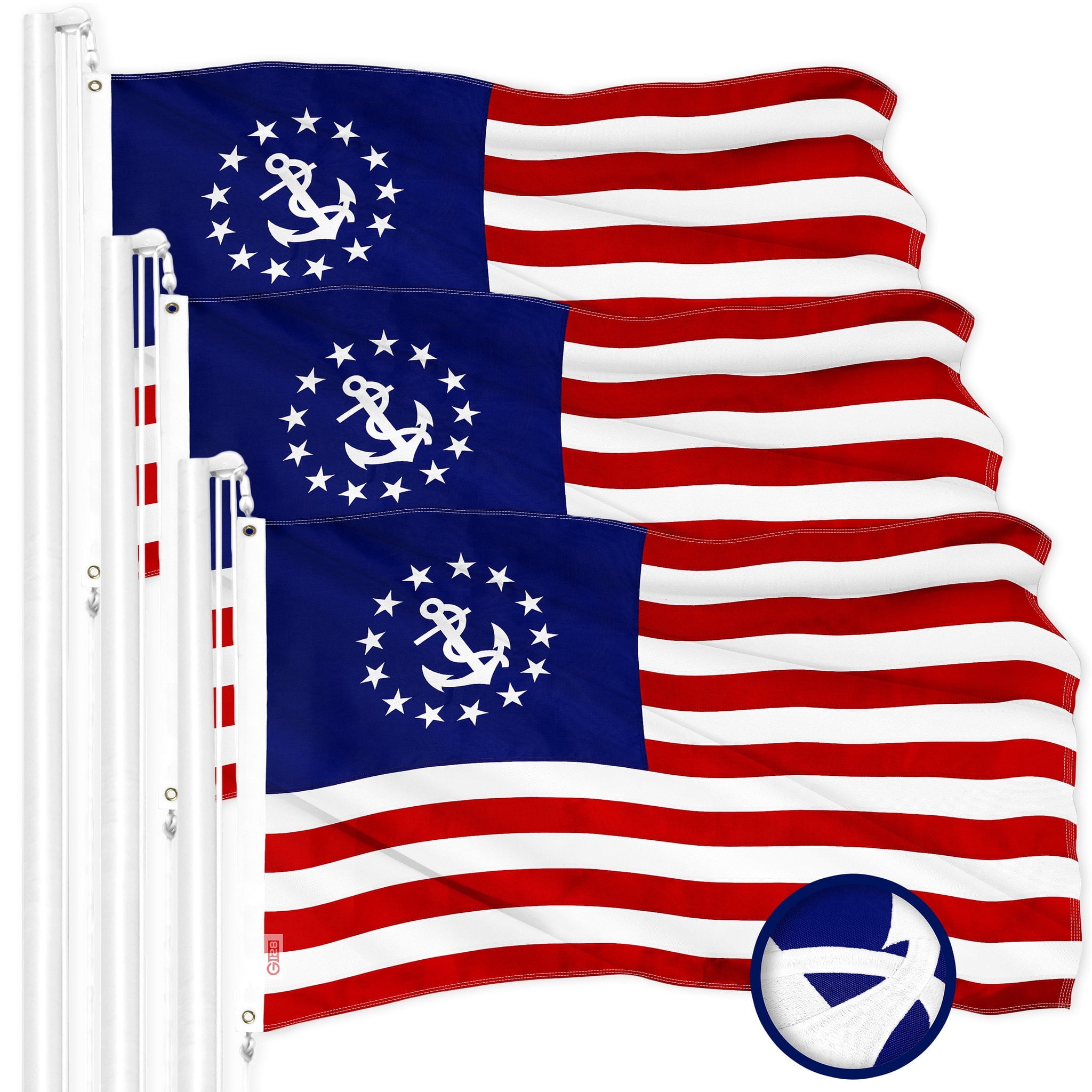 G128 3 Pack: American USA Yacht Ensign Flag | 3x5 Ft | ToughWeave ...
