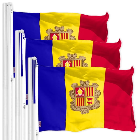 G128 3 Pack: Andorra Andorran Flag | 3x5 Ft | LiteWeave Pro Series Printed 150D Polyester | Country Flag, Indoor/Outdoor, Vibrant Colors, Brass Grommets