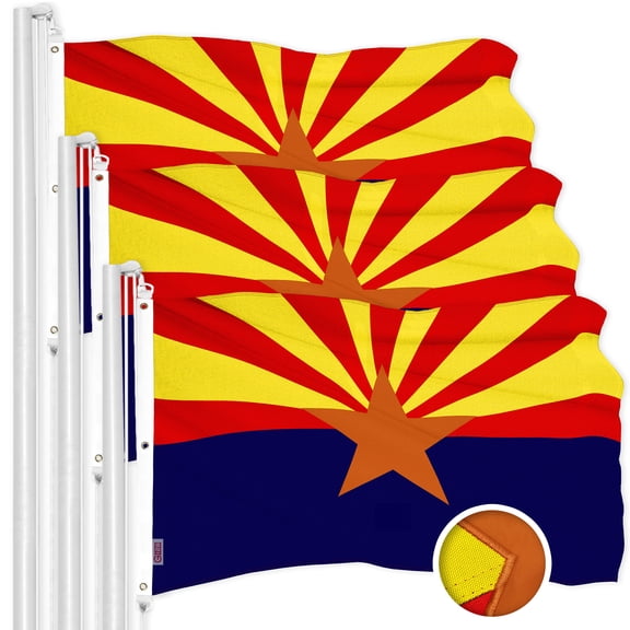 G128 3 Pack: Arizona AZ State Flag | 6x10 Ft | ToughWeave Series Embroidered 600D Polyester | Embroidered Design, Indoor/Outdoor, Brass Grommets