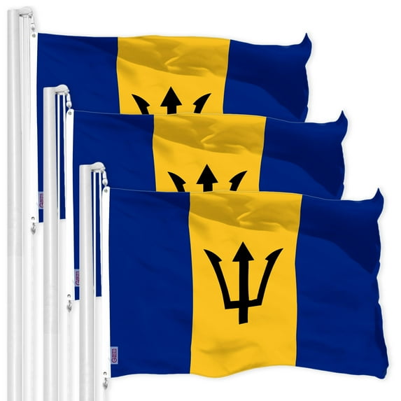G128 3 Pack: Barbados Barbadian Flag | 3x5 Ft | LiteWeave Pro Series Printed 150D Polyester | Country Flag, Indoor/Outdoor, Vibrant Colors, Brass Grommets, Thicker and More Durable Than 100D 75D Poly