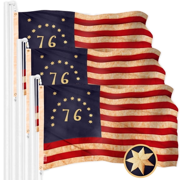 G128 Heavy Duty Flag, 3x5 ft, 3-Pack Embroidered Bennington 76 Tea-Stained Historical Flag, Grommets