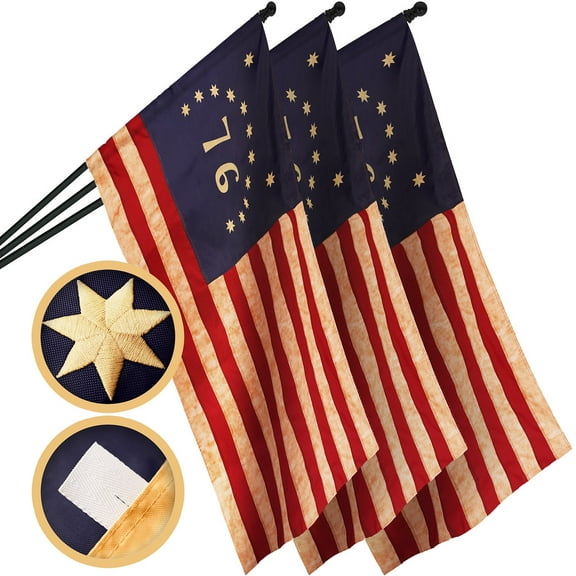 G128 3 Pack: Bennington 76 Tea-Stained Flag | 3x5 Ft | ToughWeave Pro Series Pole Sleeve Embroidered 420D Polyester | Historical Flag, Embroidered Design, High Quality, NO Flagpole Included