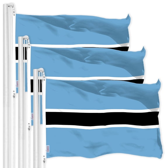 G128 3 Pack: Botswana Batswana Flag | 3x5 Ft | LiteWeave Pro Series Printed 150D Polyester | Country Flag, Indoor/Outdoor, Vibrant Colors, Brass Grommets