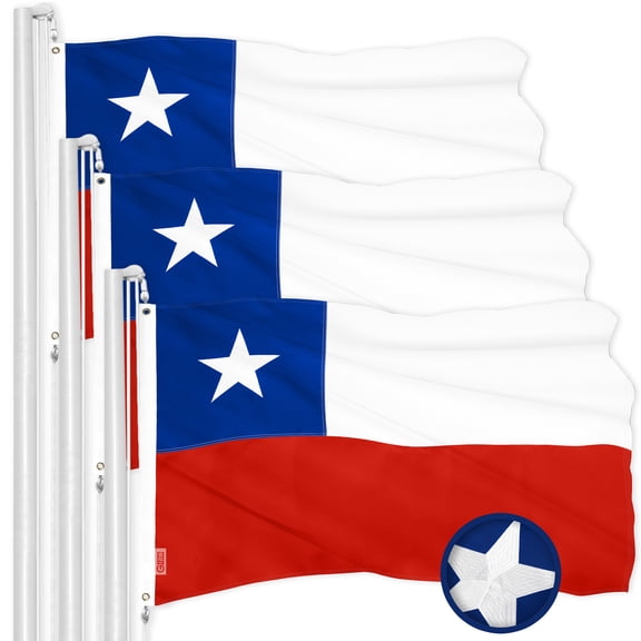 G128 3 Pack: Chile Chilean Flag | 3x5 Ft | ToughWeave Series Embroidered 300D Polyester | Country Flag, Embroidered Design, Indoor/Outdoor, Brass Grommets