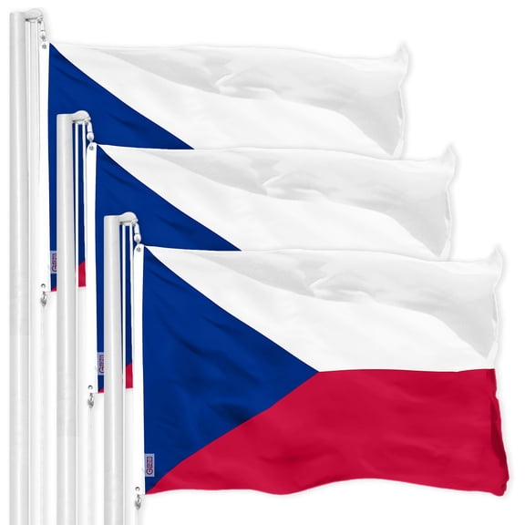 G128 3 Pack: Czech Republic Czech Flag | 3x5 Ft | Printed 150D Polyester - Indoor/Outdoor, Vibrant Colors, Brass Grommets, Quality Polyester, Much Thicker More Durable Than 100D 75D Polyester