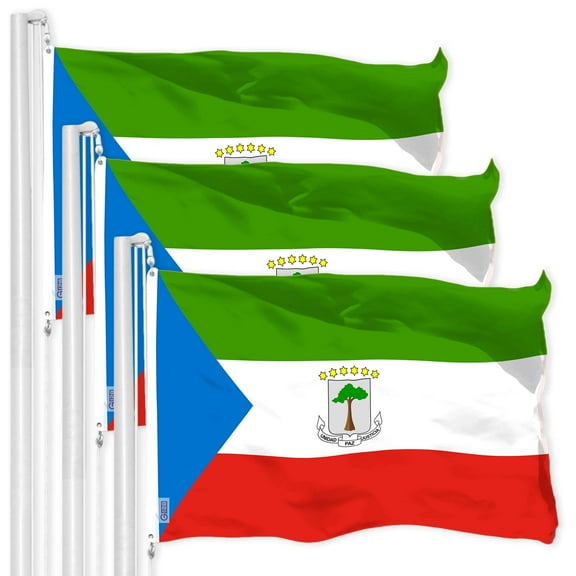 G128 3 Pack: Equatorial Guinea Flag | 3x5 Ft | LiteWeave Pro Series Printed 150D Polyester | Country Flag, Indoor/Outdoor, Vibrant Colors, Brass Grommets