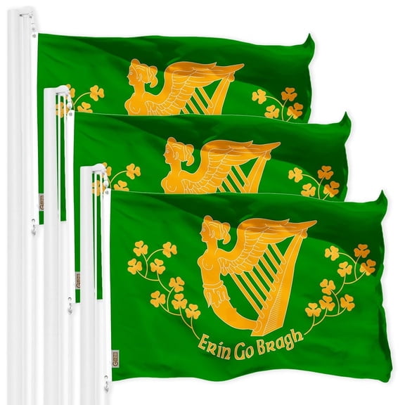 G128 3 Pack: G128 Irish Erin Go Bragh Ireland Flag 3x5 ft 150D Polyester Outdoor w/ Brass Grommets