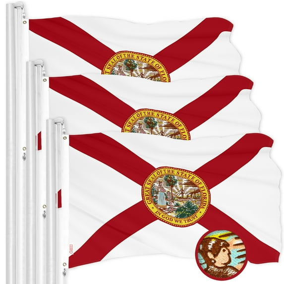 G128 3 Pack: Florida FL State Flag | 3x5 Ft | ToughWeave Series Embroidered 210D Polyester | Embroidered Design, Indoor/Outdoor, Vibrant Colors, Brass Grommets