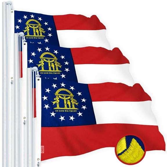 G128 3 Pack: Georgia GA State Flag | 1x1.5 Ft | StormFlyer Series Embroidered 220GSM Spun Polyester | Embroidered Design, Indoor/Outdoor, Brass Grommets, Heavy Duty, All Weather