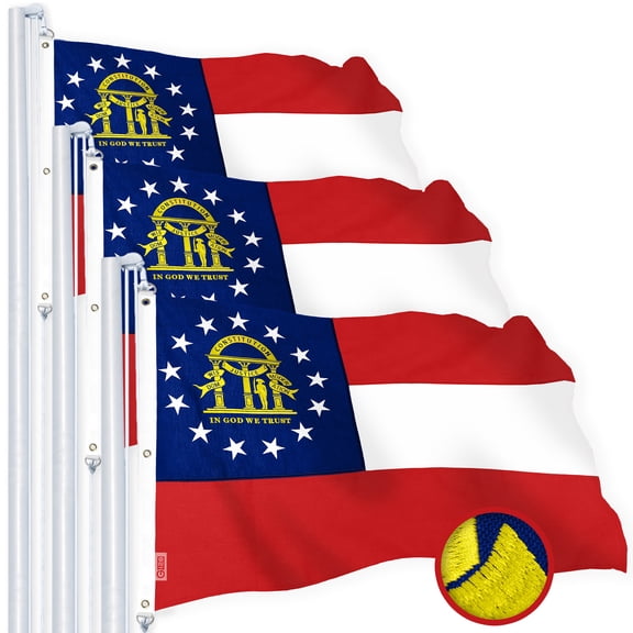 G128 3 Pack: Georgia GA State Flag | 5x8 Ft | StormFlyer Series Embroidered 220GSM Spun Polyester | Embroidered Design, Indoor/Outdoor, Brass Grommets, Heavy Duty, All Weather