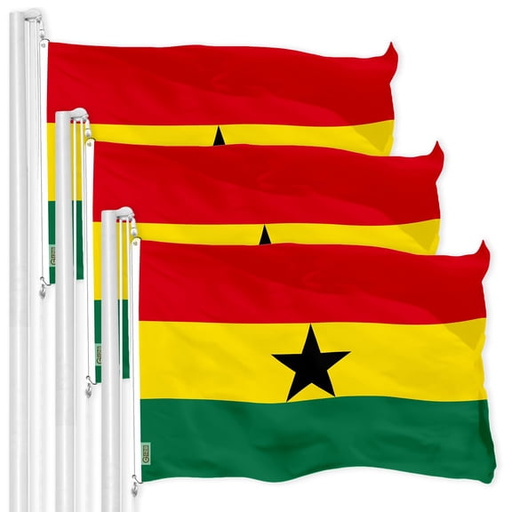 G128 3 Pack: Ghana Ghanaian Flag | 3x5 Ft | LiteWeave Pro Series Printed 150D Polyester | Country Flag, Indoor/Outdoor, Vibrant Colors, Brass Grommets, Thicker and More Durable Than 100D 75D Polyester