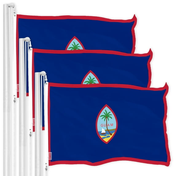 G128 3 Pack: Guam Guamanian Flag | 3x5 Ft | LiteWeave Pro Series Printed 150D Polyester | Indoor/Outdoor, Vibrant Colors, Brass Grommets, Thicker and More Durable Than 100D 75D Polyester