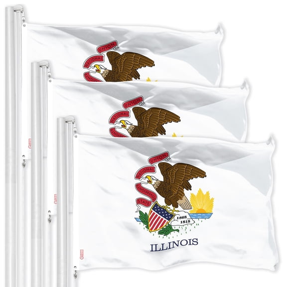 G128 3 Pack: Illinois IL State Flag | 3x5 Ft | LiteWeave Pro Series Printed 150D Polyester | Indoor/Outdoor, Vibrant Colors, Brass Grommets, Thicker and More Durable Than 100D 75D Polyester