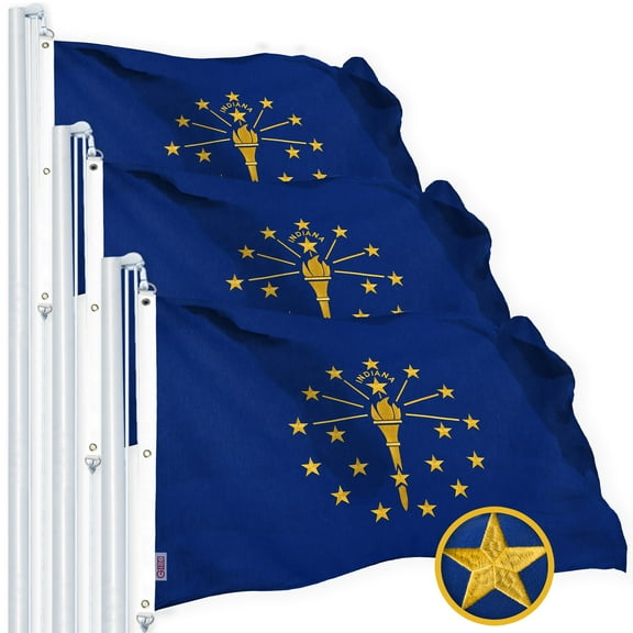 G128 3 Pack: Indiana IN State Flag | 6x10 Ft | StormFlyer Series Embroidered 220GSM Spun Polyester | Embroidered Design, Indoor/Outdoor, Brass Grommets, Heavy Duty, All Weather