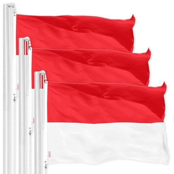 G128 3 Pack: Indonesia Indonesian Flag | 3x5 Ft | Printed 150D Polyester - Indoor/Outdoor, Vibrant Colors, Brass Grommets, Quality Polyester, Much Thicker More Durable Than 100D 75D Polyester