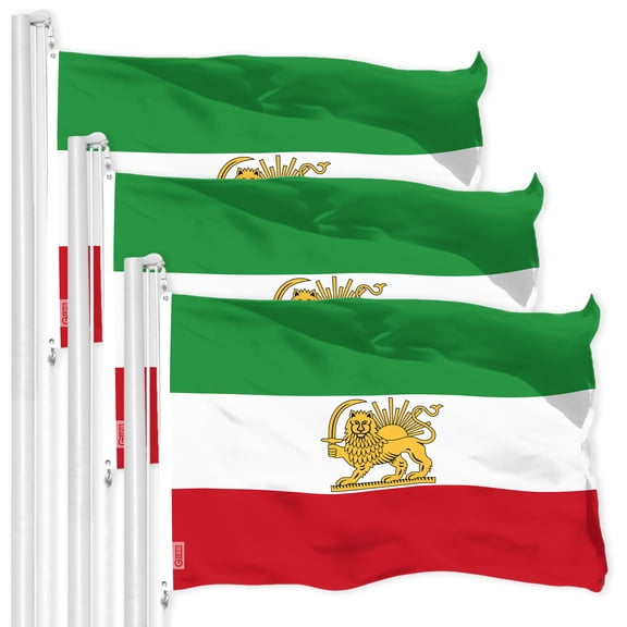 G128 3 Pack: Iran Lion Iranian Lion Flag | 3x5 Ft | LiteWeave Pro Printed 150D Polyester | Country Flag, Indoor/Outdoor, Vibrant Colors, Brass Grommets, Thicker and More Durable Than 100D 75D Poly