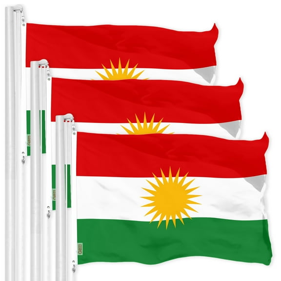 G128 3 Pack: Kurdistan Region Flag | 3x5 Ft | LiteWeave Pro Series Printed 150D Polyester | Country Flag, Indoor/Outdoor, Vibrant Colors, Brass Grommets, Thicker and More Durable Than 100D 75D Poly