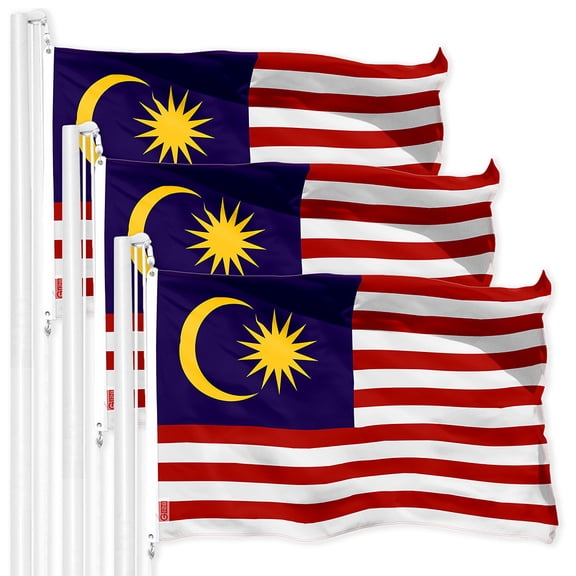 G128 3 Pack: Malaysia Malaysian Flag | 3x5 Ft | LiteWeave Pro Series Printed 150D Polyester | Country Flag, Indoor/Outdoor, Vibrant Colors, Brass Grommets, Thicker and More Durable Than 100D 75D Poly