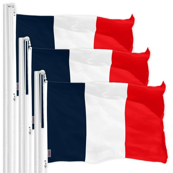 G128 - 3 Pack: Navy Blue NEW France French Flag | 3x5 feet | Printed 150D - Indoor/Outdoor, Vibrant Colors, Brass Grommets, Quality Polyester, Much Thicker More Durable Than 100D 75D Polyester