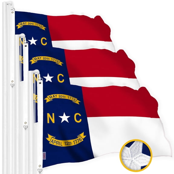 G128 3 Pack: North Carolina State Flag | 2x3 Ft | StormFlyer Series Embroidered 220GSM Spun Polyester | Embroidered Design, Indoor/Outdoor, Brass Grommets, Heavy Duty, All Weather