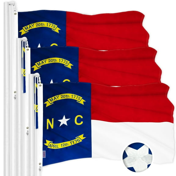 G128 3 Pack: North Carolina State Flag | 4x6 Ft | ToughWeave Series Embroidered 300D Polyester | Embroidered Design, Indoor/Outdoor, Brass Grommets