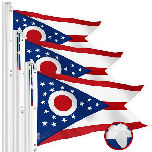 G128 3 Pack: Ohio OH State Flag | 5x8 Ft | StormFlyer Series Embroidered 220GSM Spun Polyester | Embroidered Design, Indoor/Outdoor, Brass Grommets, Heavy Duty, All Weather